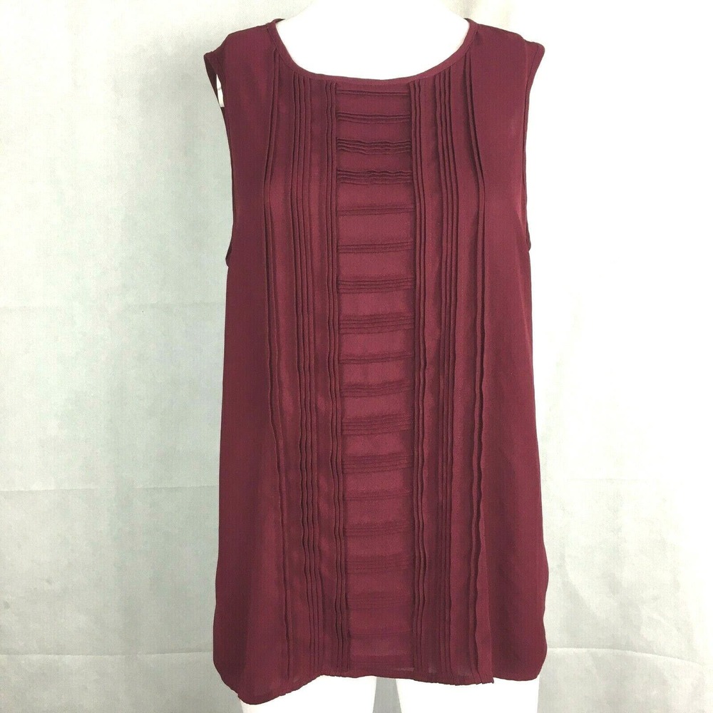 Vince Camuto Shirt Womens Sz S Red Maroon Sleeveless Pleated Ruffle Blouse Top